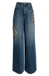 AREA CRYSTAL CLAW CUTOUT WIDE LEG JEANS