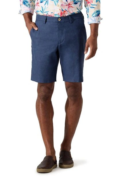 Tommy Bahama Lahania Bay Flat Front Linen Blend Shorts In Navy