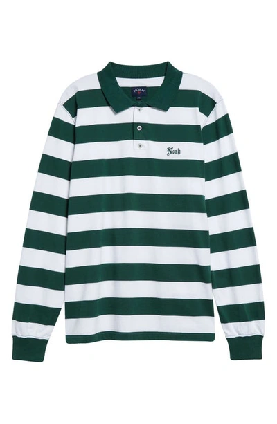 Noah Green & White Striped Long Sleeve Polo