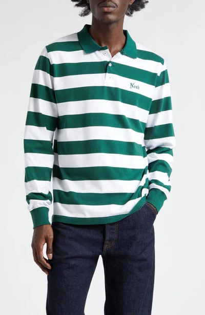 Noah Green & White Striped Long Sleeve Polo In Green/white