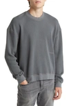 Frame Waffle Knit Cotton Sweatshirt In Charcoal Grey