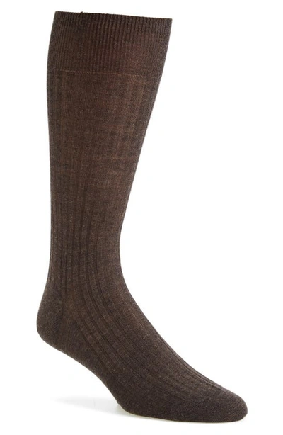 Pantherella Solid Wool Half-calf Socks In Dark Brown