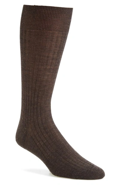 Pantherella Solid Wool Half-calf Socks In Dk Brown Mix