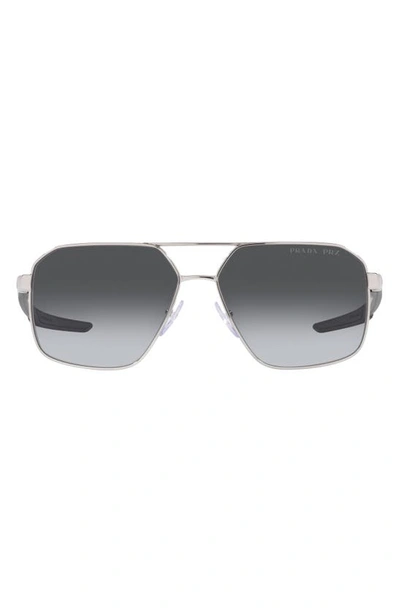 Prada 60mm Polarized Gradient Irregular Sunglasses In Silver