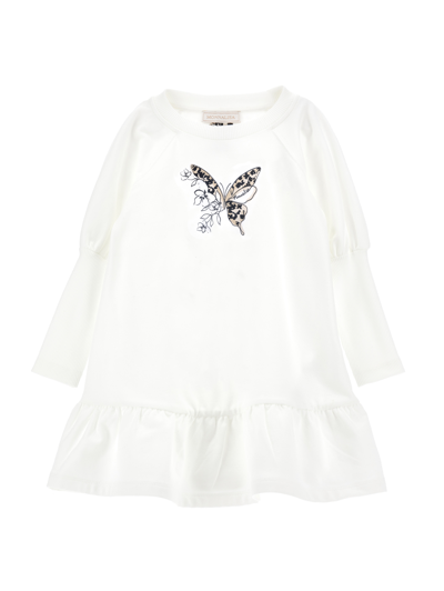 Monnalisa Butterfly Sweatshirt Dress In Cream