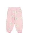 Monnalisa Bow Print Fleece Joggers In Antique Rose + Cream