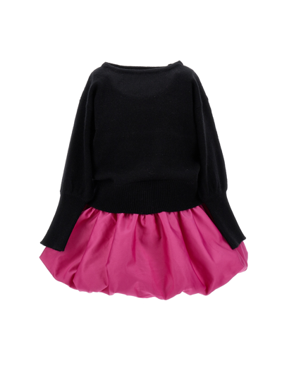 Monnalisa Kids'   Duchesse Dress With Pullover In Black + Fuchsia