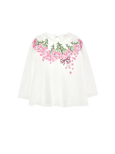 Monnalisa Kids'   Graduated Print Maxi T-shirt In Cream + Pink
