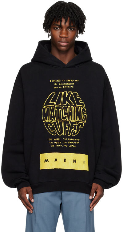 MARNI BLACK PRINTED HOODIE