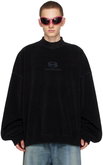Balenciaga Black Embroidered Sweatshirt In Black/black