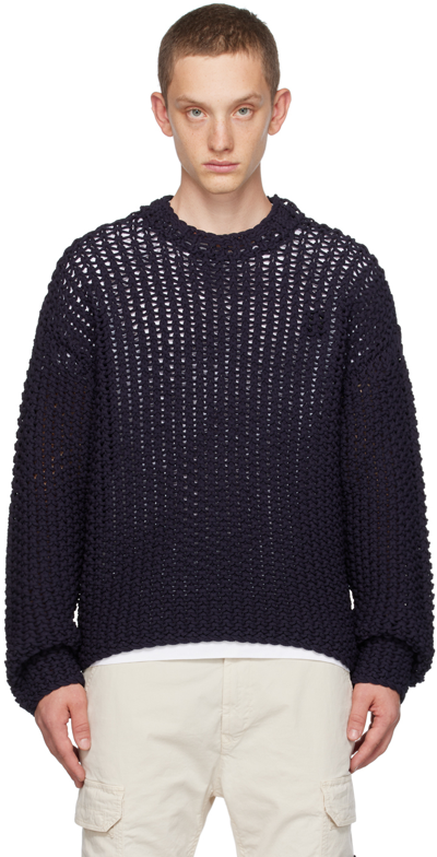 Stone Island Navy Printed Sweater In V0020 Navy Blue