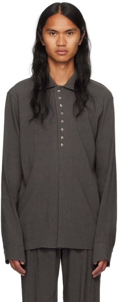 Hyein Seo Grey Button Shirt In Charcoal