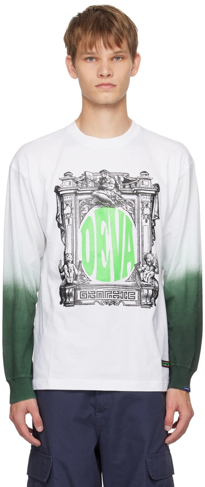 Deva States White Printed Long Sleeve T-shirt In White/dip-dyed