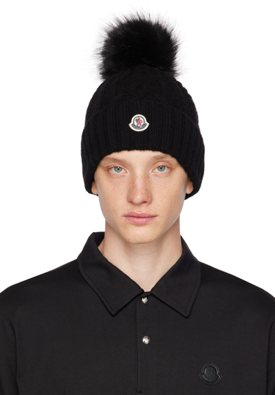 Moncler Black Pom-pom Hat In 999 Black