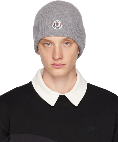 Moncler Gray Berretto Beanie In 935 Intense Gray Me