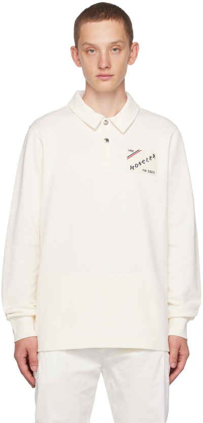 Moncler Off-white Patch Long Sleeve Polo In 032 Bright White