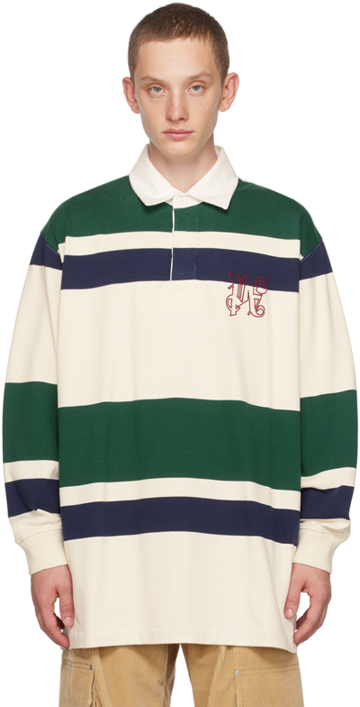 Palm Angels Beige Monogram Long Sleeve Polo In Multi