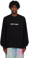 Palm Angels Black Cotton Crew Neck Sweatshirt With White Logo In White