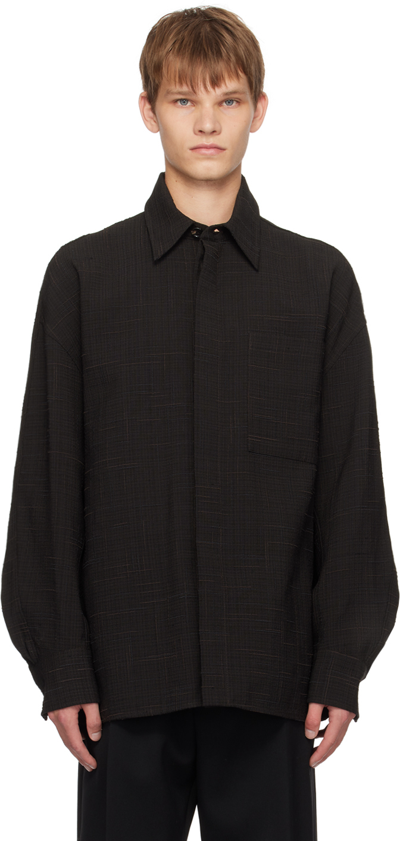 Bottega Veneta Brown Criss-cross Shirt In 2078-fondant/black