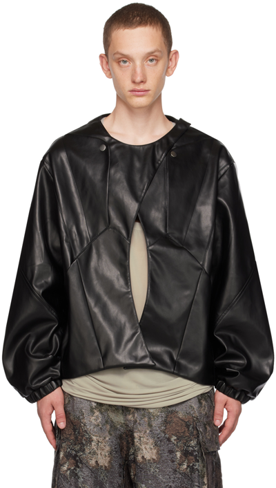 Uncertain Factor Black Frame Faux-leather Jacket In Black Grey