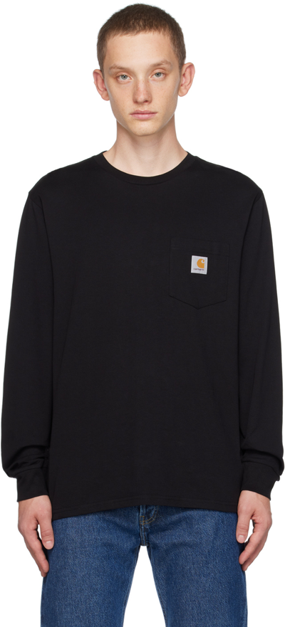 Carhartt Black Long Sleeve Pocket T-shirt In 89xx Black