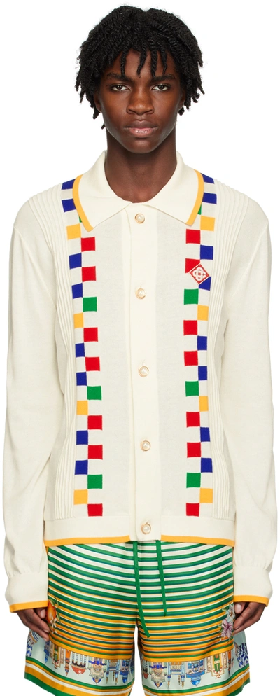 Casablanca Gabicci Checkerboard Jacquard Cotton Blend Cardigan In White