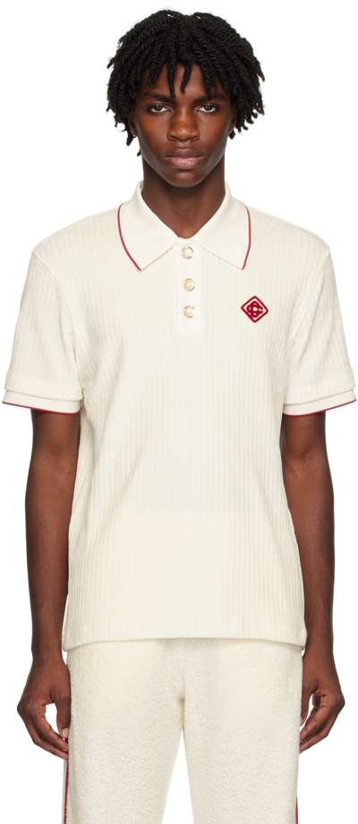 Casablanca Striped Short-sleeved Polo Shirt In Off-white