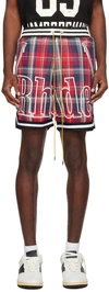 Rhude Flannel Court Logo Shorts In Red