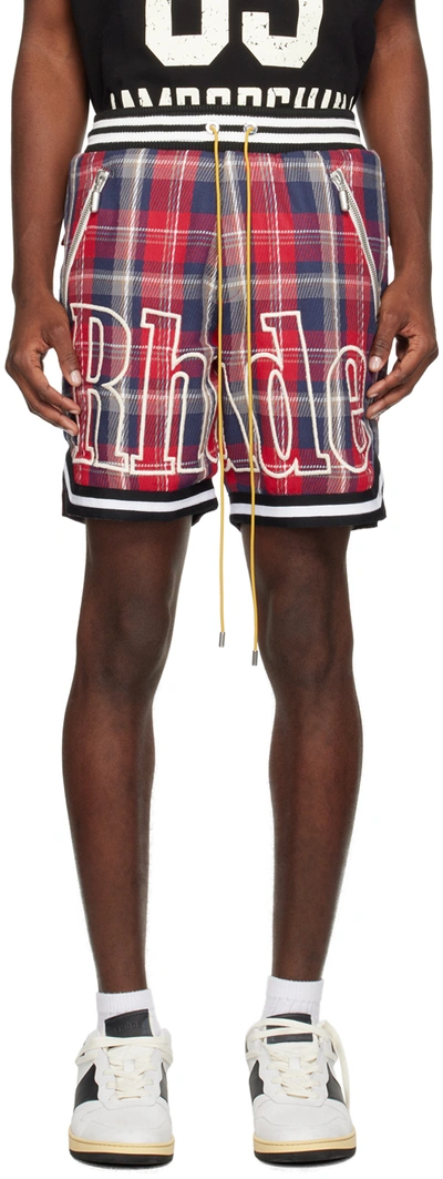 Rhude Flannel Court Logo Shorts In Multicolor
