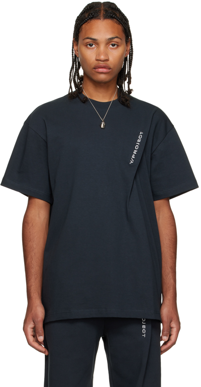 Y/project Logo-embroidered Pinched T-shirt In Charcoal
