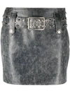 Alessandra Rich Leather Mini Skirt With Belt And Appliques In Gray