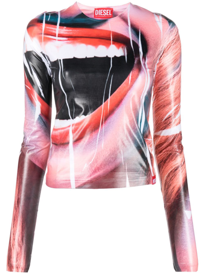 Diesel Graphic-print Stretch T-shirt In Red