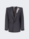 Area Double-breasted Crystal-embellished Wool-blend Blazer In Charcoal
