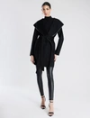 BCBGMAXAZRIA VIOLET BELTED HOODED WRAP WOOL COAT