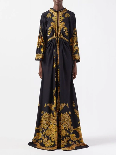 Etro Pleated Paisley-print Silk Crepe De Chine Maxi Dress In Black