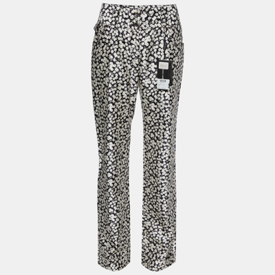 Pre-owned Dolce & Gabbana Black& White Floral Printed Silk Trousers S