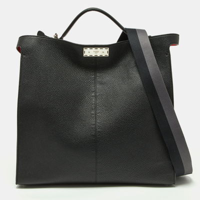 Pre-owned Fendi Black Leather Regular Peekaboo X Lite Top Handle Bag