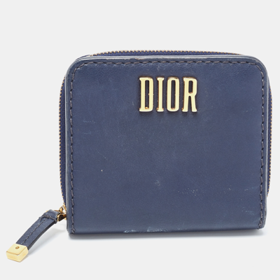 Pre-owned Dior D Fence Zip Wallet In Navy Blue