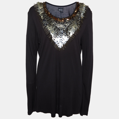 Pre-owned Just Cavalli Black Crystal Embellished Long Sleeve T-shirt M