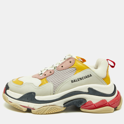 Pre-owned Balenciaga Multicolor Leather And Mesh Triple S Sneakers Size 38