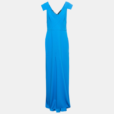 Pre-owned Roland Mouret Blue Crepe Salters Gown Xl