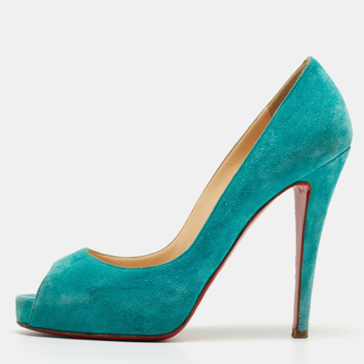 Pre-owned Christian Louboutin Turquoise Suede Very Prive Pumps Size 38.5 In Blue