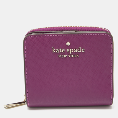 Pre-owned Kate Spade Purple Leather Zip Compact Wallet