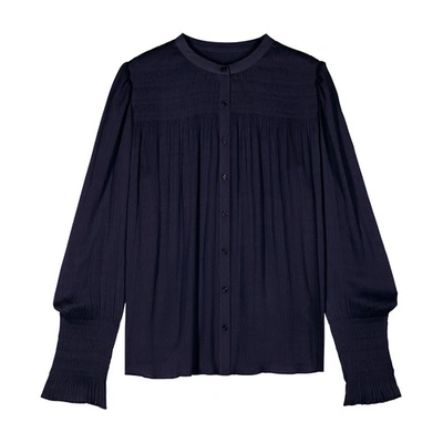 Ba&sh Krizy Textured Smocked Trim Blouse In Blue