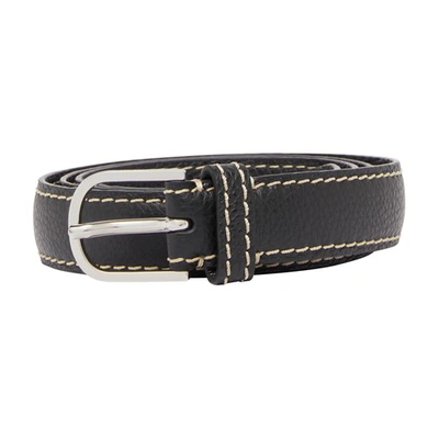 Totême Slim Leather Belt In Black Grain