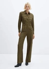 Mango Cotton Pockets Jumpsuit Khaki In Khaki