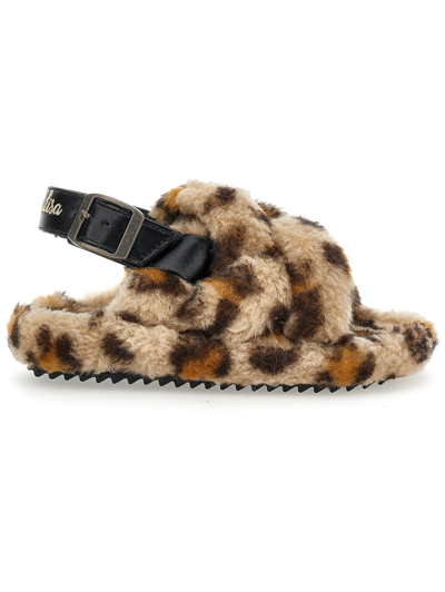 Monnalisa Plush Sandals In Animal Print