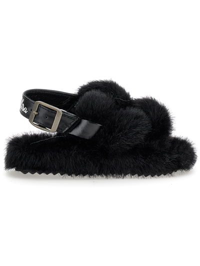 Monnalisa Kids'   Plush Sandals In Black