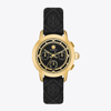 TORY BURCH TORY CHRONOGRAPH WATCH, T MONOGRAM JACQUARD/ LEATHER/ GOLD-TONE STAINLESS STEEL