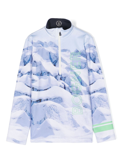 Bogner Kids' Blue Benno Mountain-print Half-zip Sweatshirt